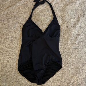 Athleta Black One Piece Halter Swimsuit with Underwire